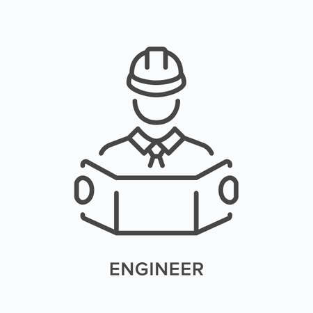 178254540 engineer flat line icon vector outline illustration of workman and blueprint black thin linear 178254540 engineer flat line icon vector outline illustration of workman and blueprint black thin linear
